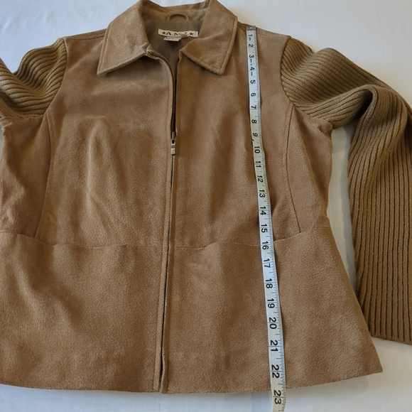 A.M.I. leather jacket with knit sleeves brown jacket, size PM - Picture 5 of 10